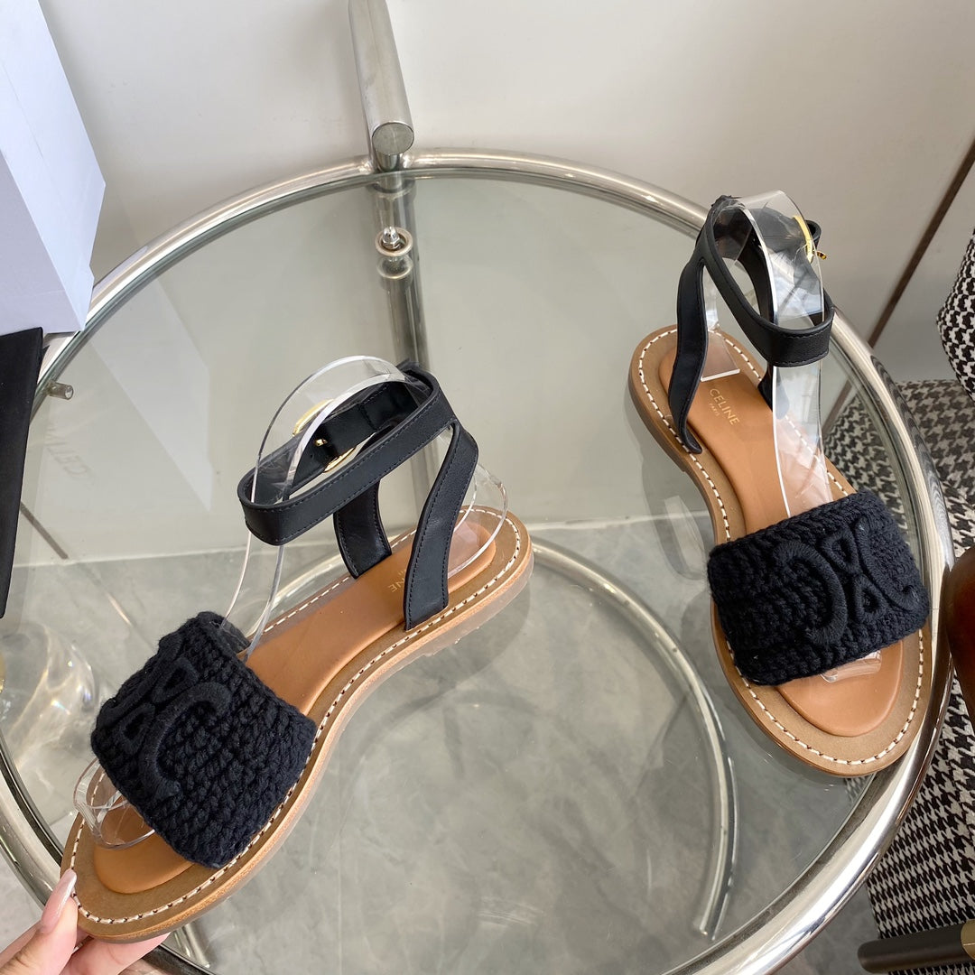CELINE Flat Sandal Black Wool 285974