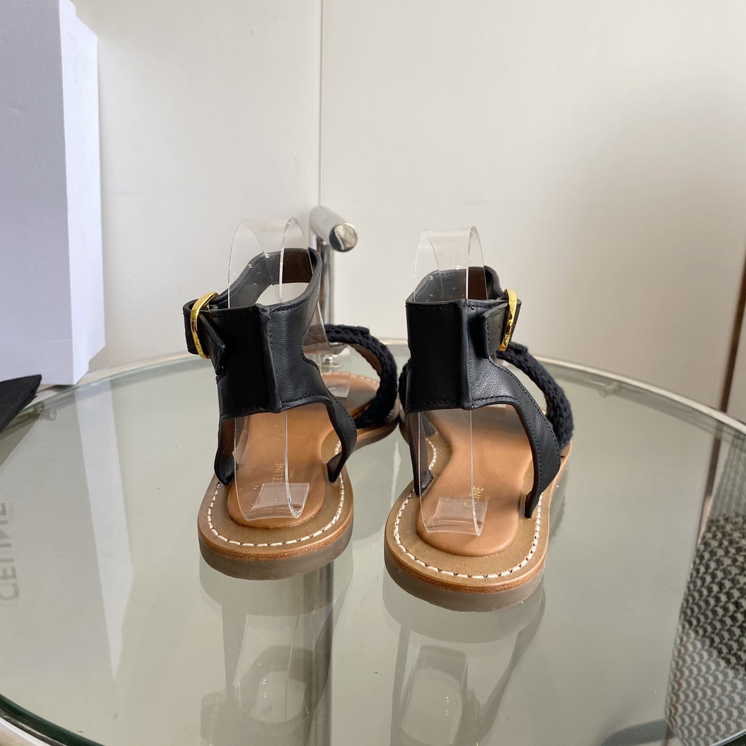 CELINE Flat Sandal Black Wool 285974
