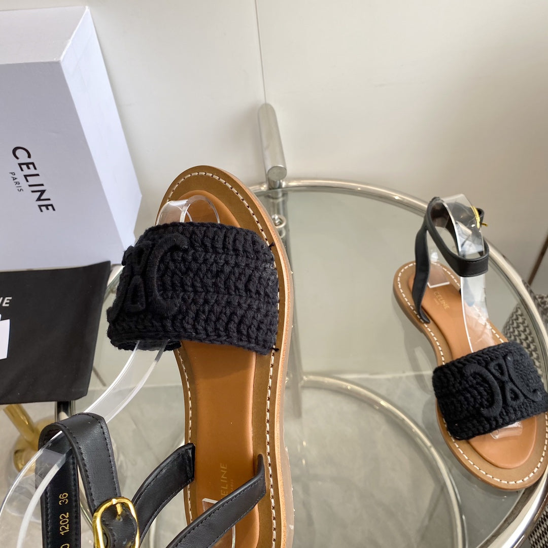 CELINE Flat Sandal Black Wool 285974