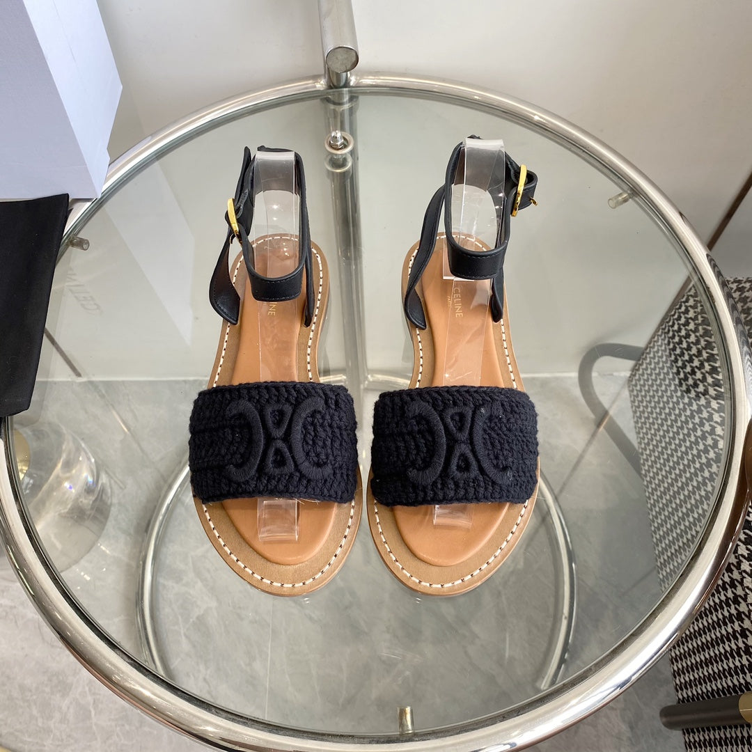 CELINE Flat Sandal Black Wool 285974