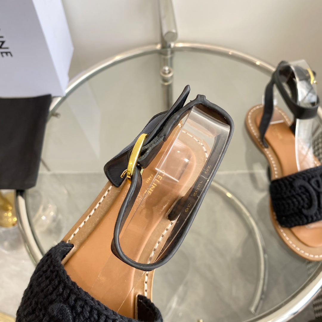 CELINE Flat Sandal Black Wool 285974