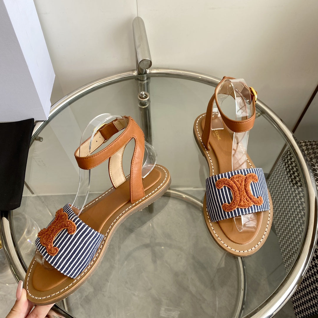 CELINE Flat Sandal Blue Orange Leather 285975