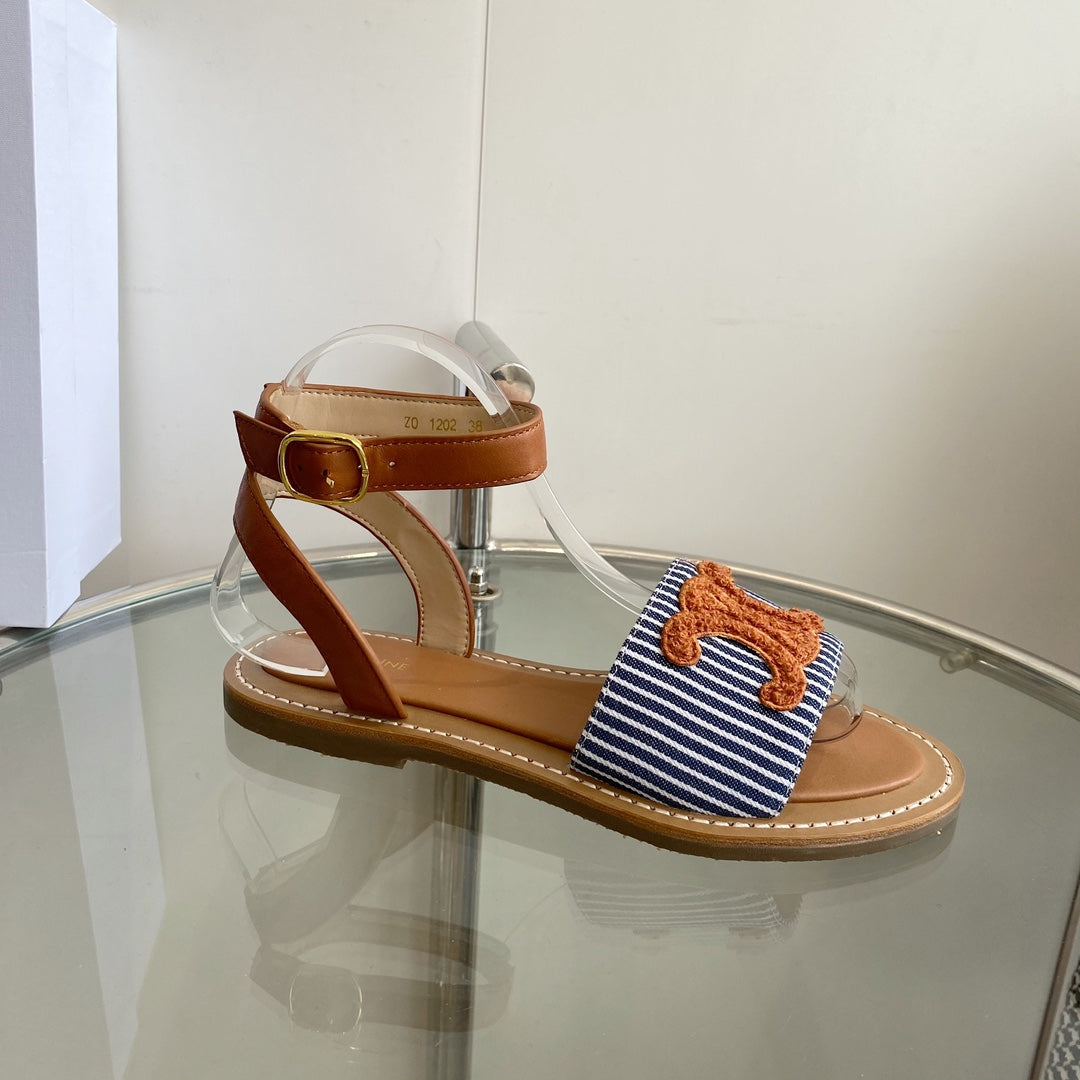CELINE Flat Sandal Blue Orange Leather 285975