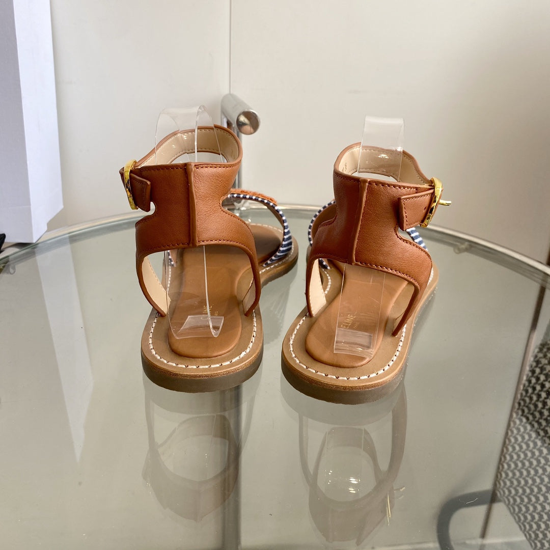 CELINE Flat Sandal Blue Orange Leather 285975