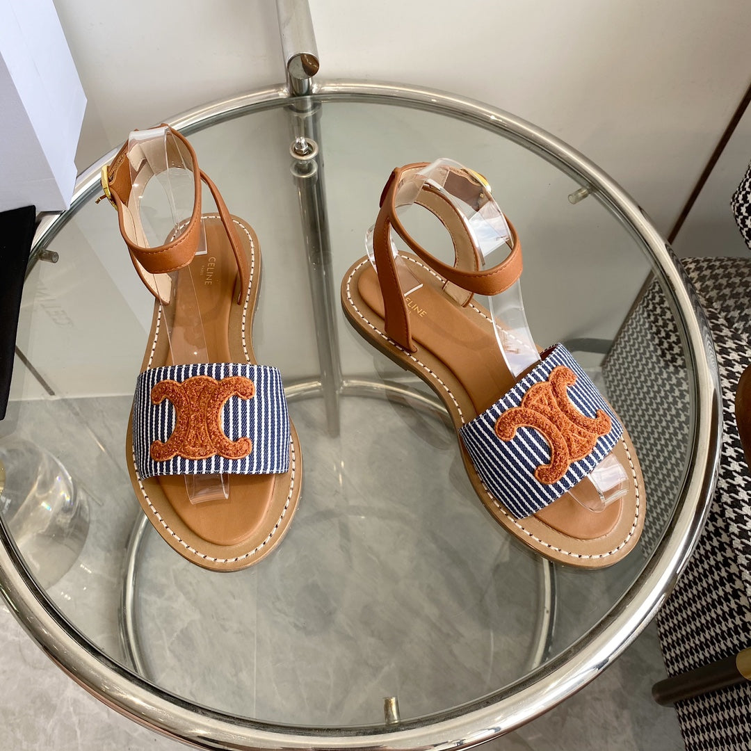 CELINE Flat Sandal Blue Orange Leather 285975