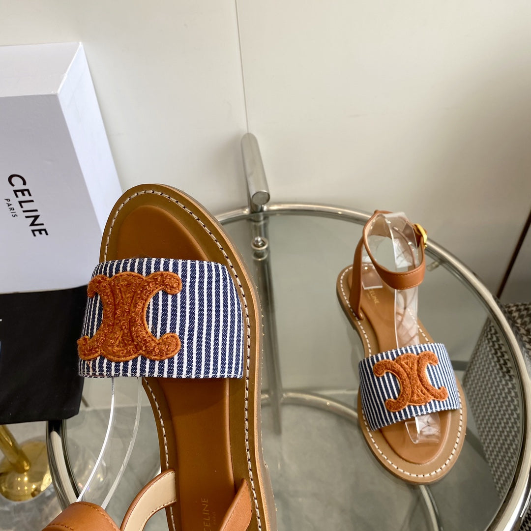 CELINE Flat Sandal Blue Orange Leather 285975