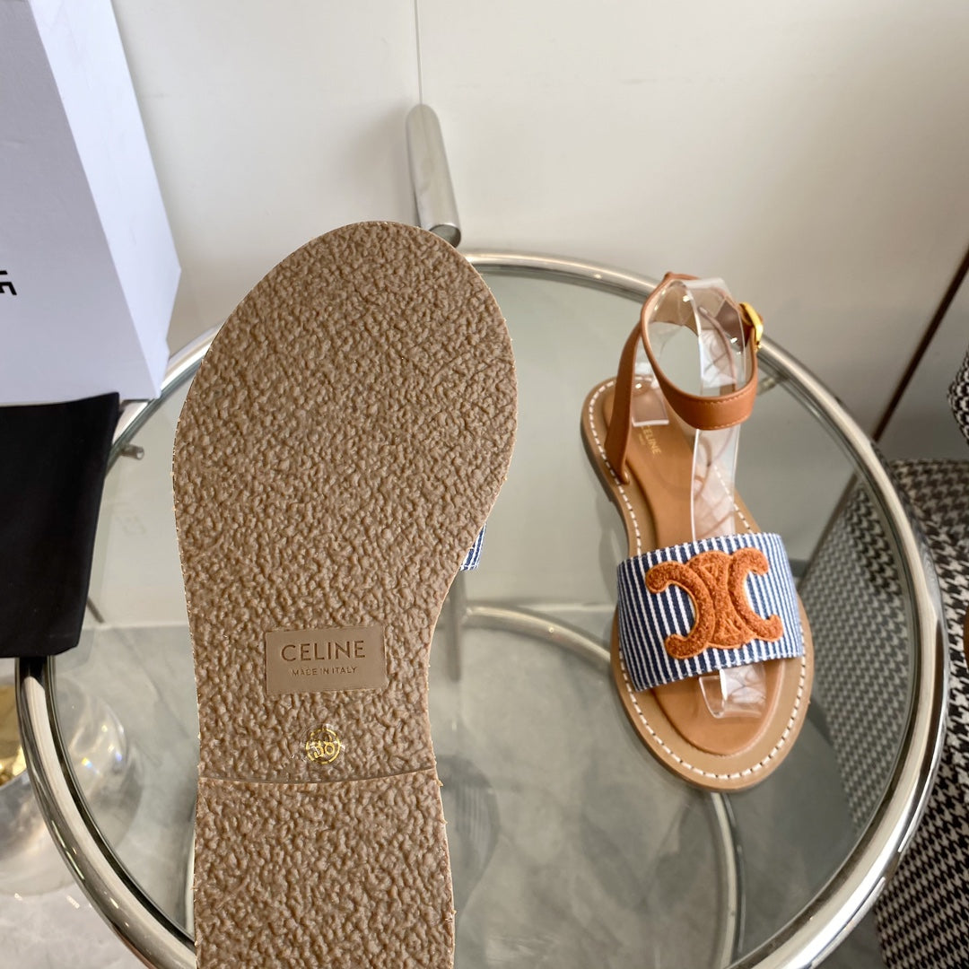 CELINE Flat Sandal Blue Orange Leather 285975