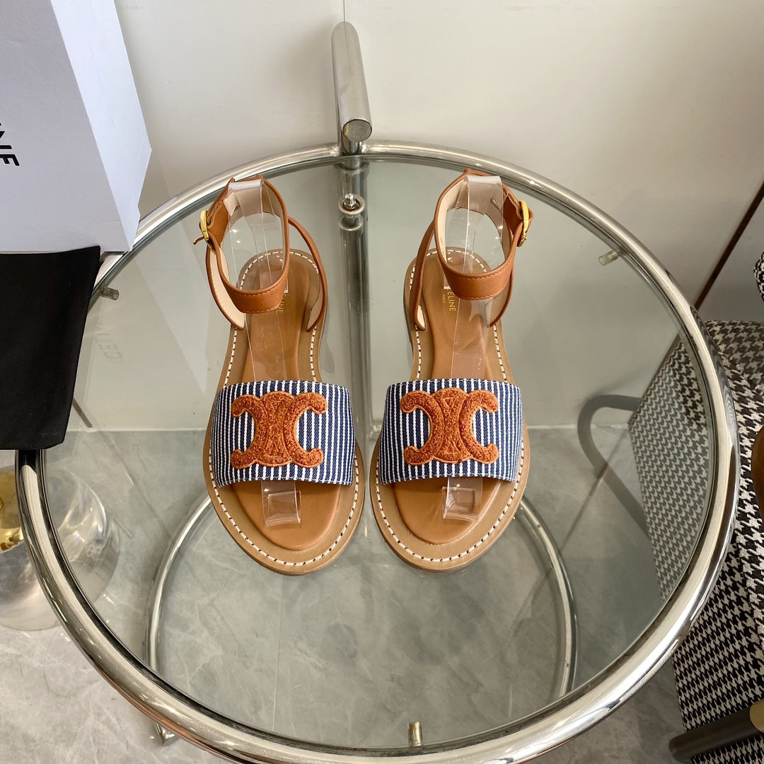 CELINE Flat Sandal Blue Orange Leather 285975