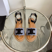CELINE Flat Sandal Blue Black Leather 285976