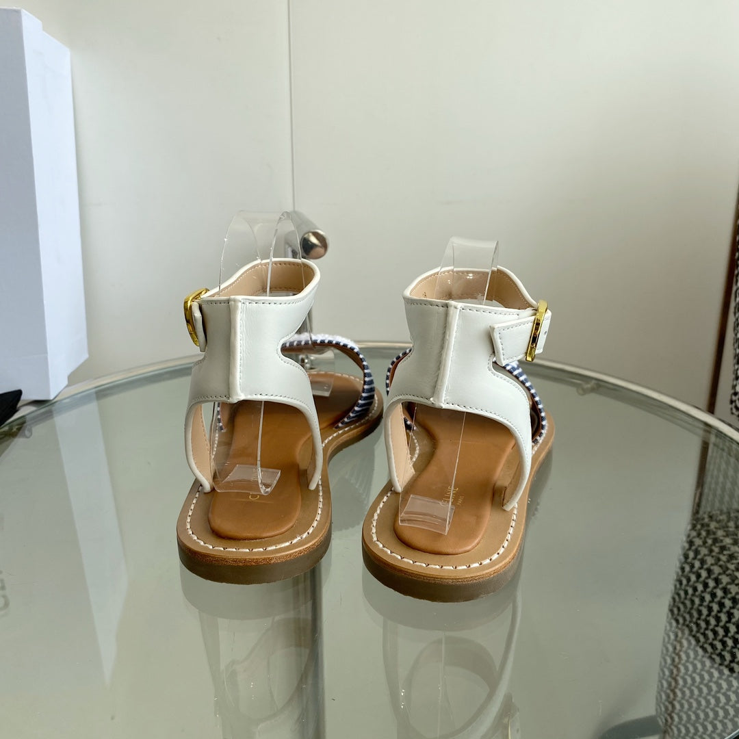CELINE Flat Sandal Blue Leather 285977
