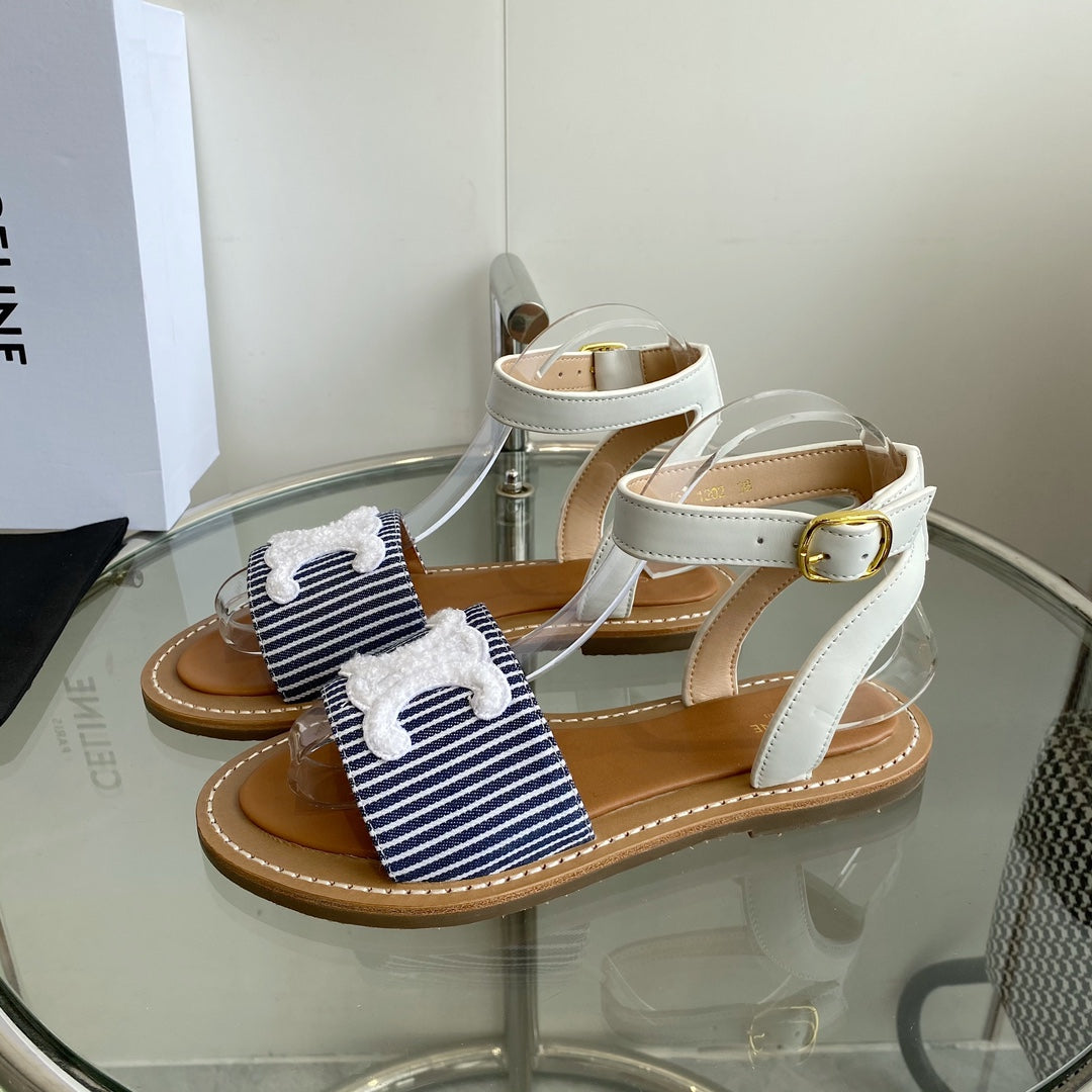 CELINE Flat Sandal Blue Leather 285977