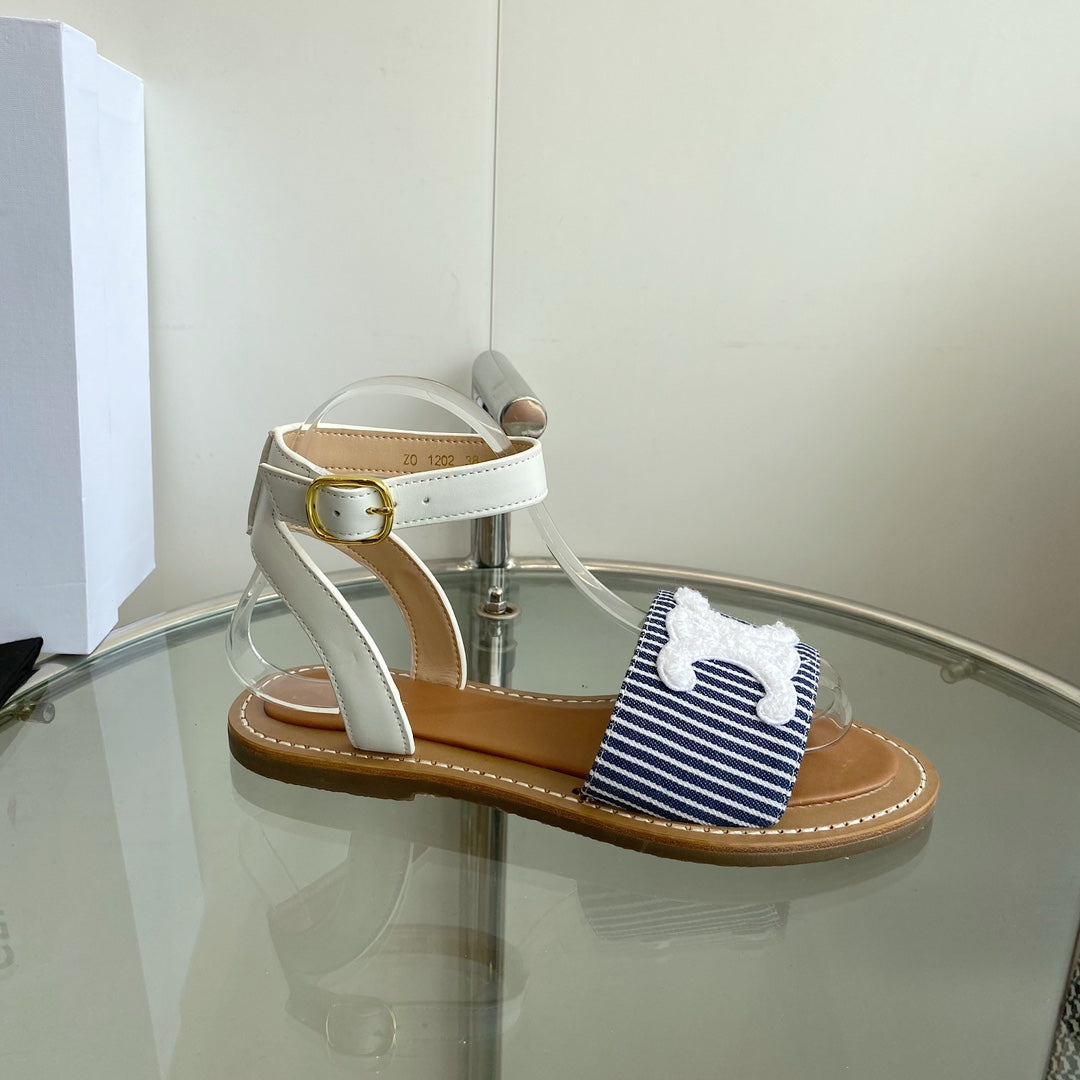 CELINE Flat Sandal Blue Leather 285977