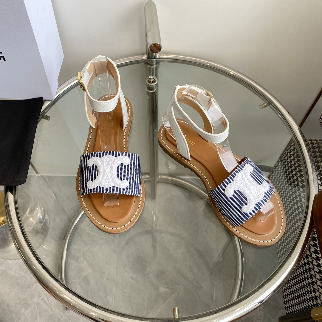 CELINE Flat Sandal Blue Leather 285977