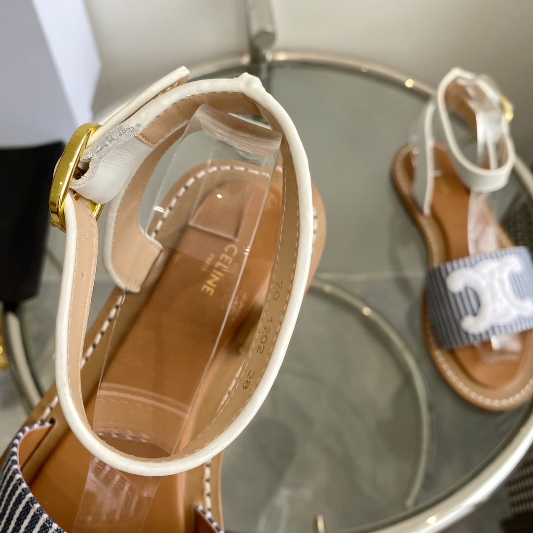 CELINE Flat Sandal Blue Leather 285977