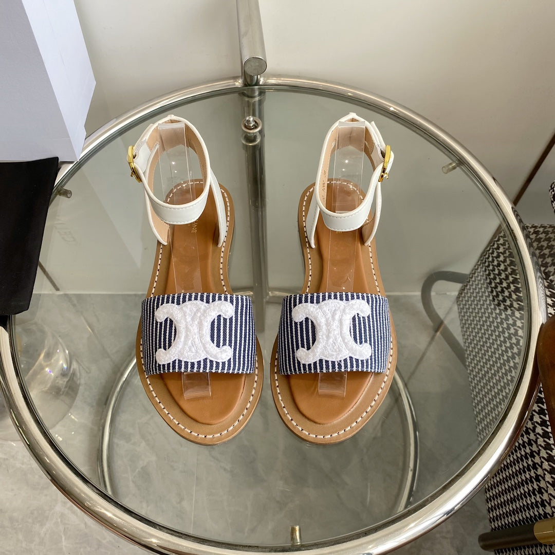 CELINE Flat Sandal Blue Leather 285977