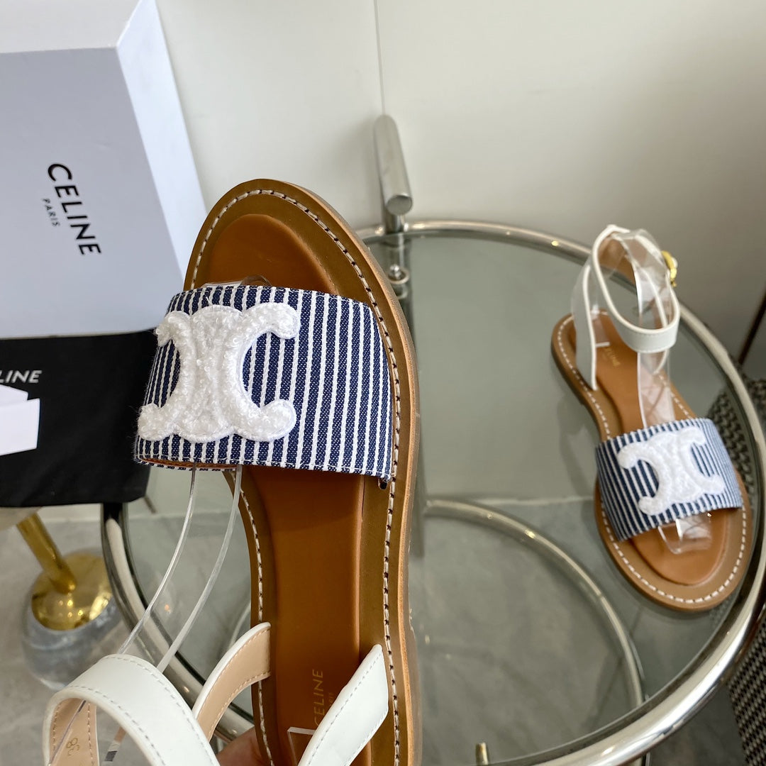 CELINE Flat Sandal Blue Leather 285977