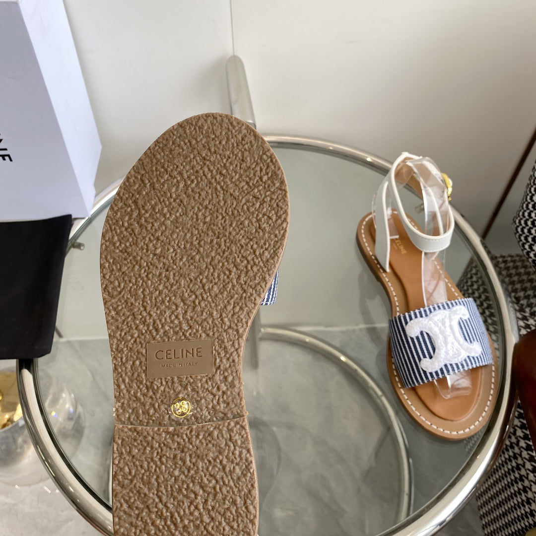CELINE Flat Sandal Blue Leather 285977