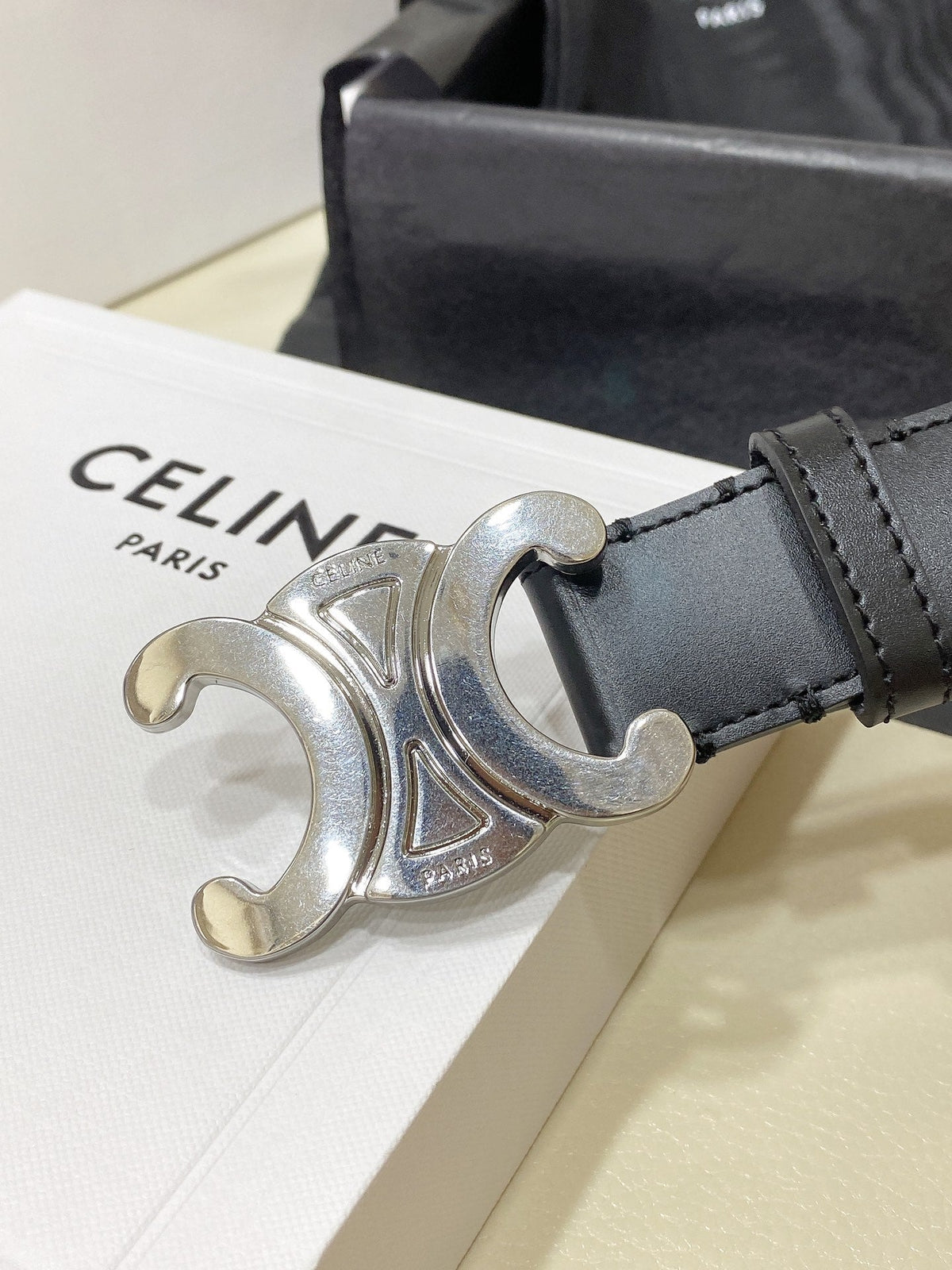 CEL Silver Buckle Belt 30mm Black Calfskin 176404