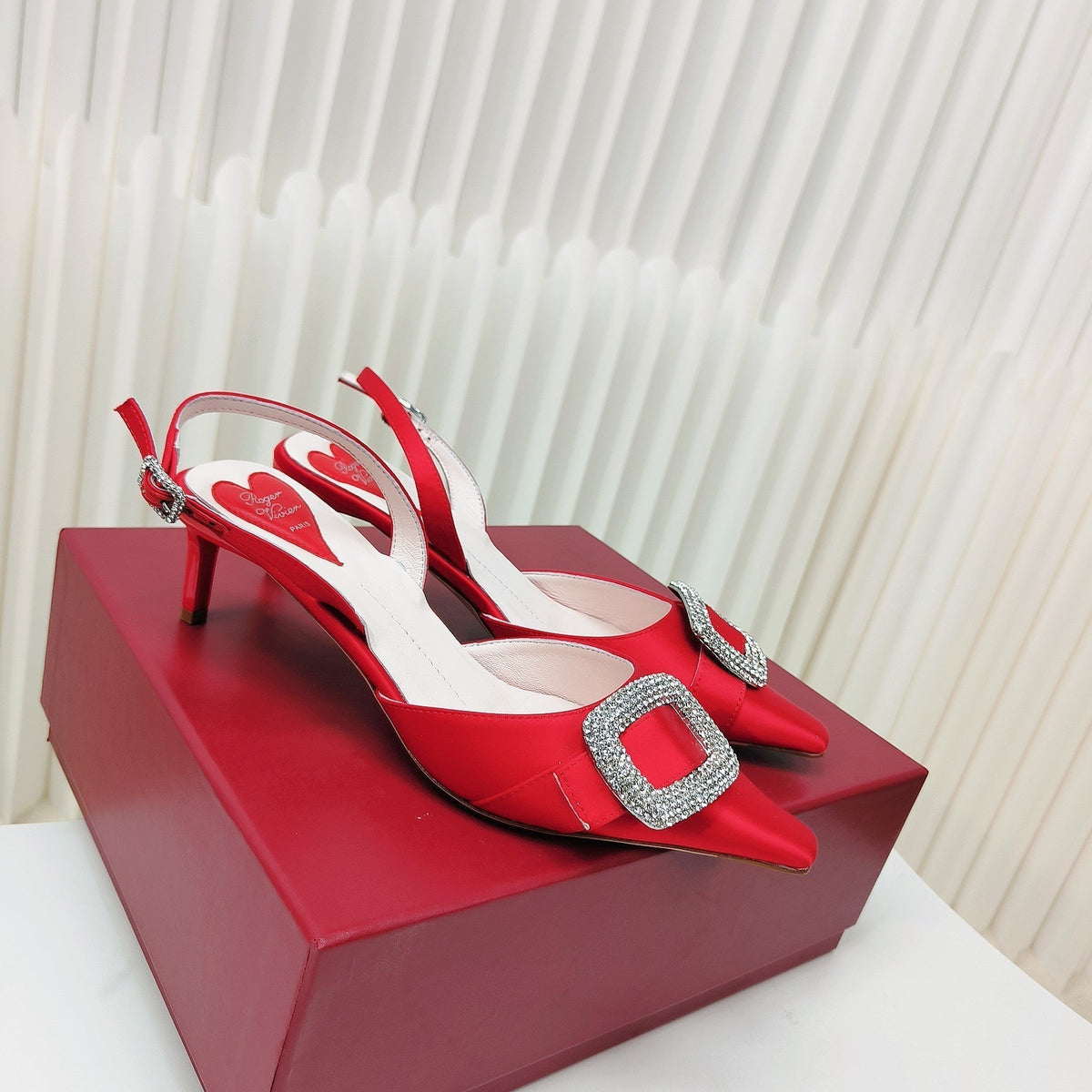 Viv Canard Slingback Pumps 55 in Red Satin