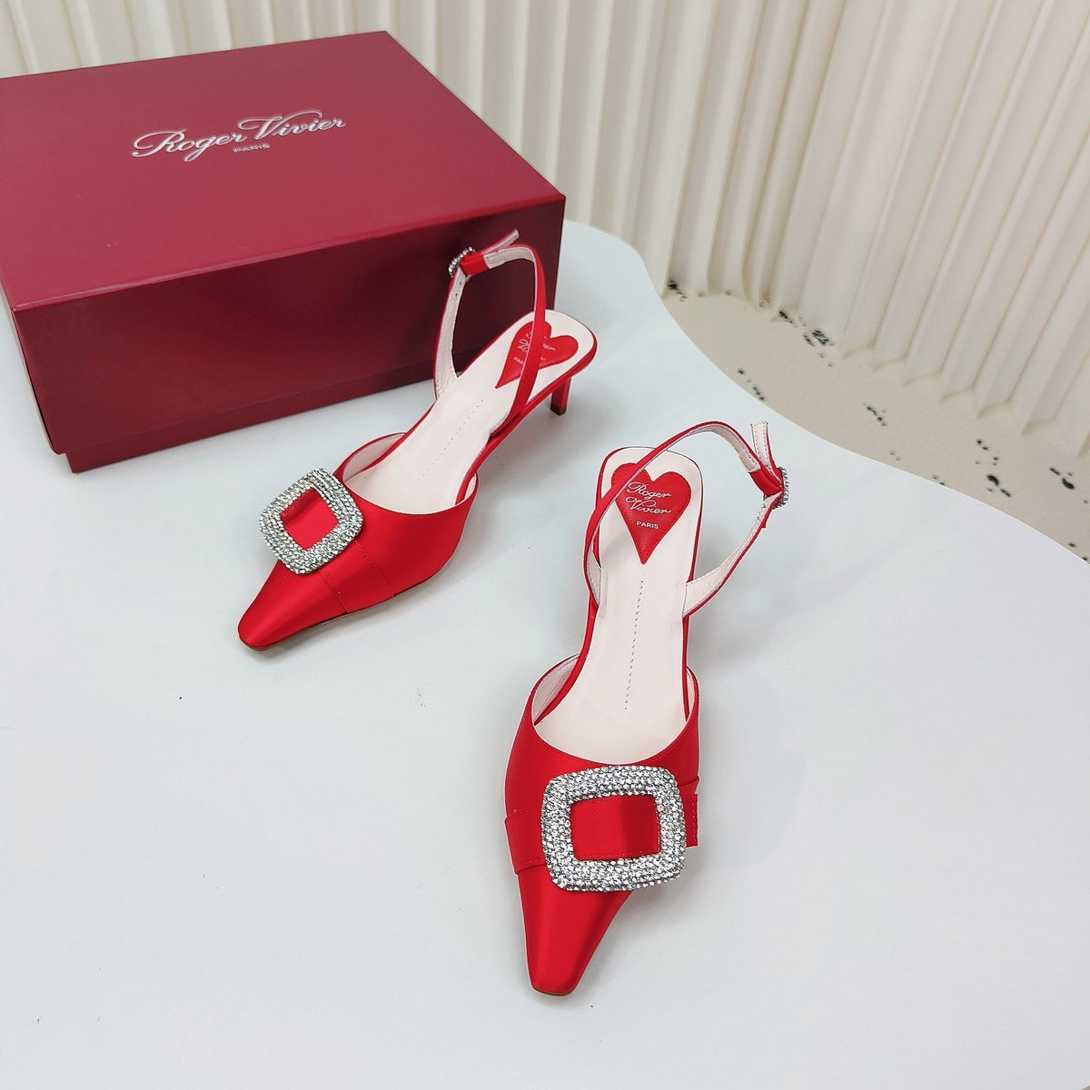 Viv Canard Slingback Pumps 55 in Red Satin