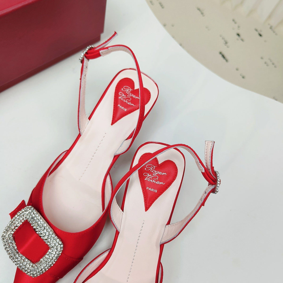 Viv Canard Slingback Pumps 55 in Red Satin