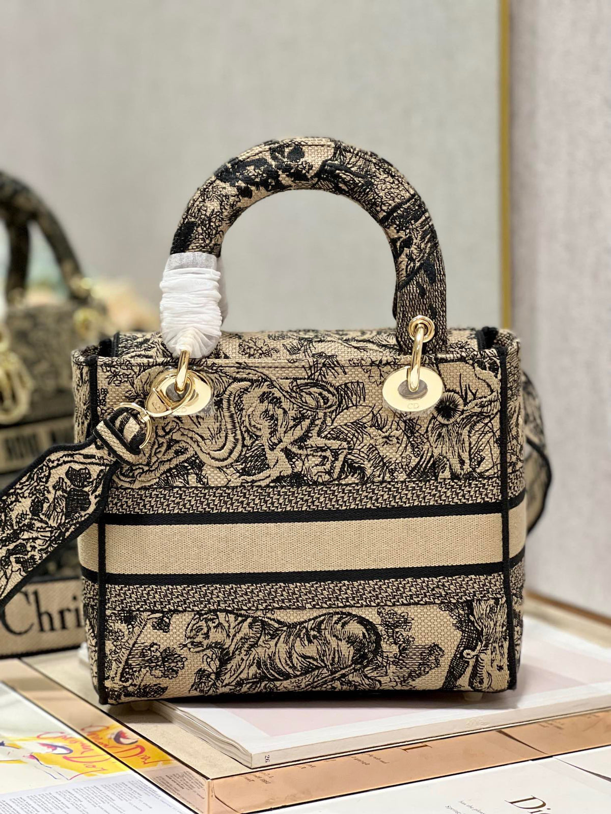 CD Apricot Tiger 24 Lady Dior Bag Canvas 336718