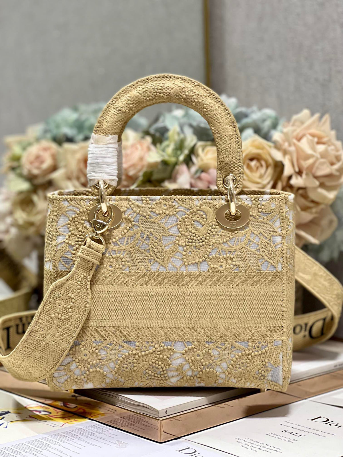 CD Mesh Apricot 24 Lady Dior Bag Canvas 336673
