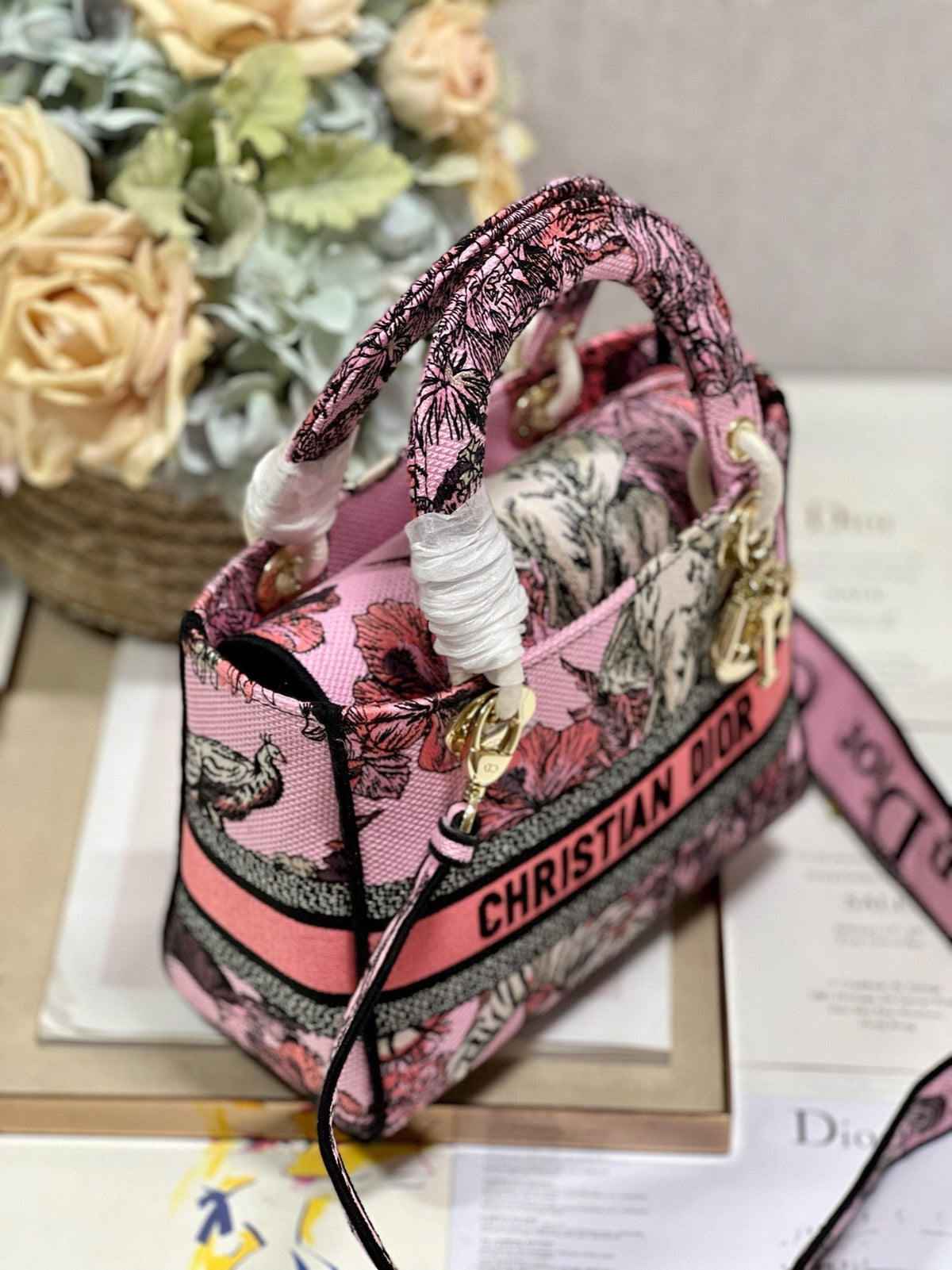 CD Elephant Pink 24 Lady Dior Bag Canvas 336676