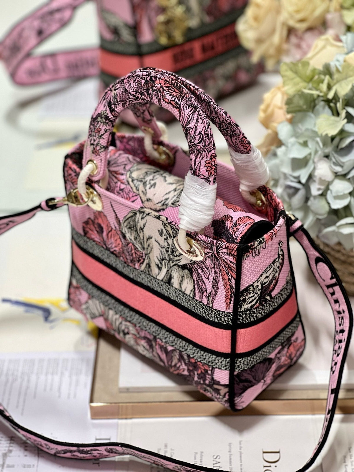 CD Elephant Pink 24 Lady Dior Bag Canvas 336676