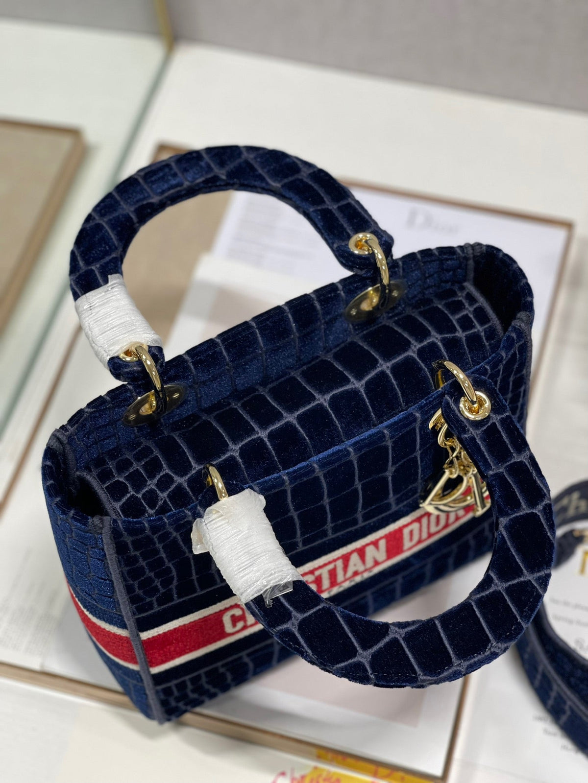 CD Velvet Crocodile Pattern 24 Lady Dior Bag Canvas 336657