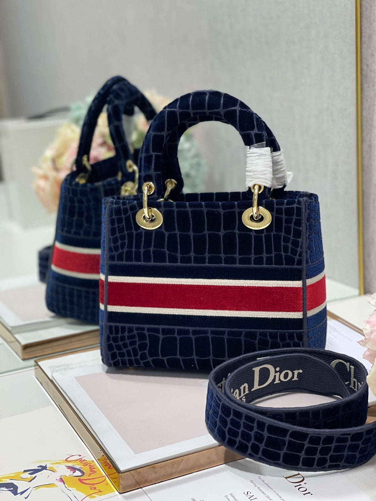 CD Velvet Crocodile Pattern 24 Lady Dior Bag Canvas 336657