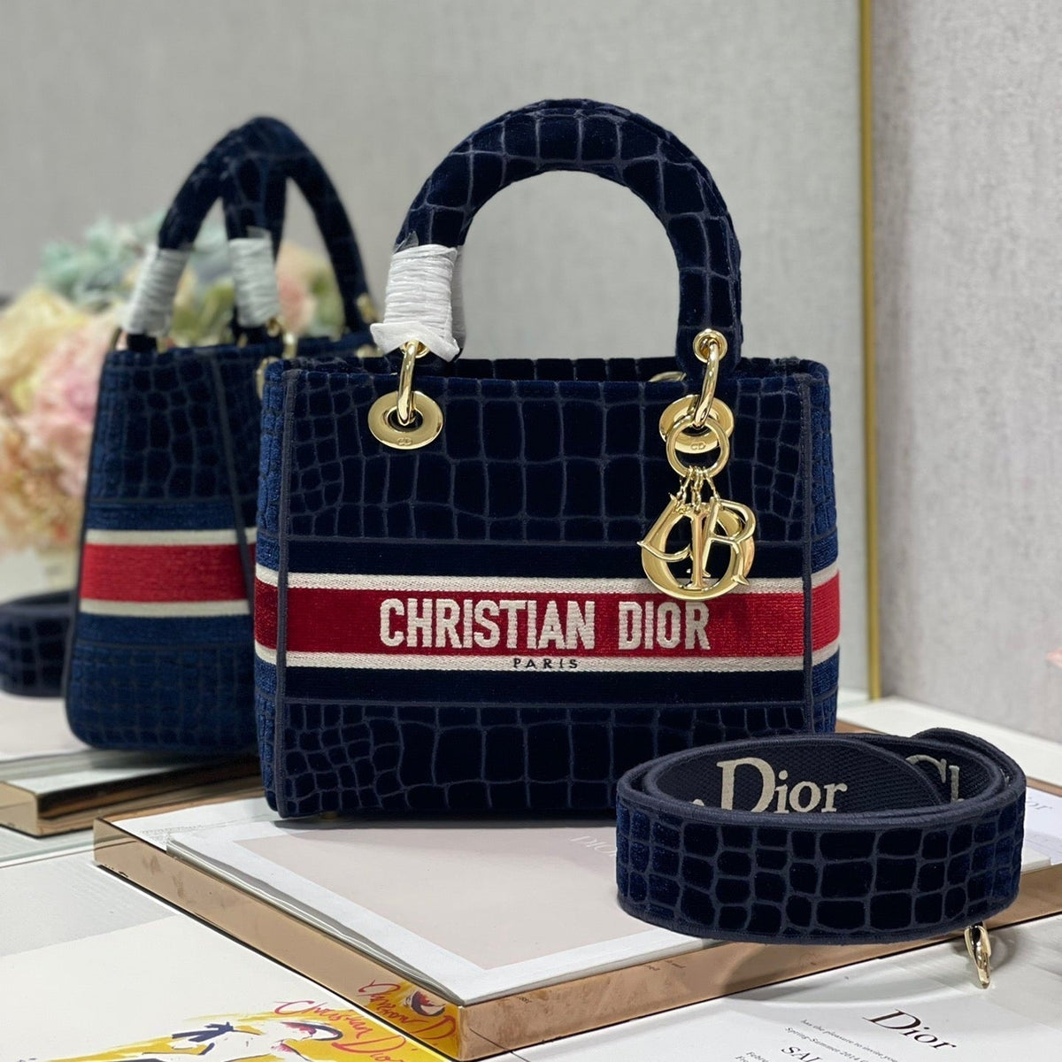 CD Velvet Crocodile Pattern 24 Lady Dior Bag Canvas 336657