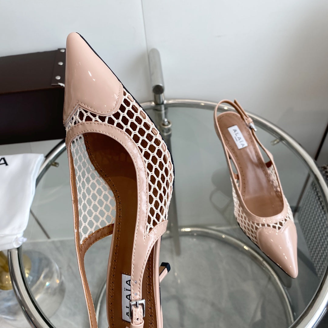 alaia slingbacks 60 fishnet pink heart lambskin