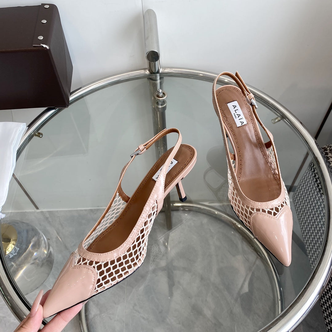 alaia slingbacks 60 fishnet pink heart lambskin
