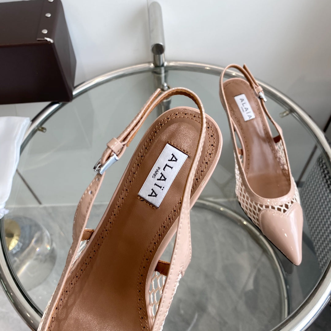 alaia slingbacks 60 fishnet pink heart lambskin