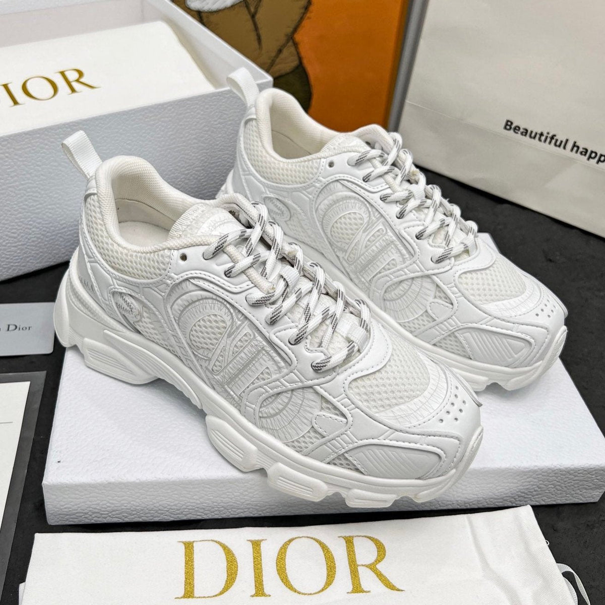 CD Chrono Sneaker White Mesh Fabric And Calfskin