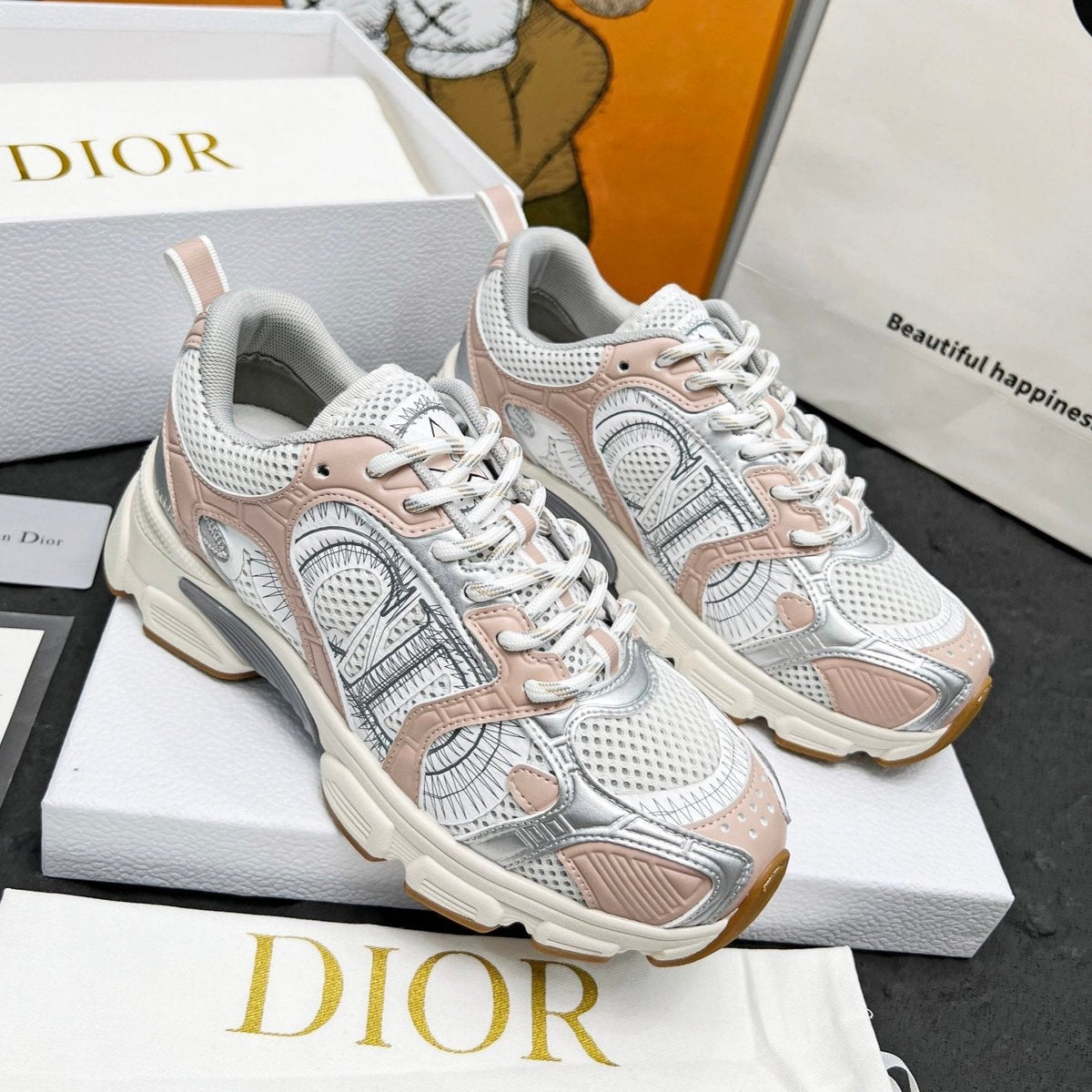 CD Chrono Sneaker Grey Beige Mesh Fabric And Calfskin