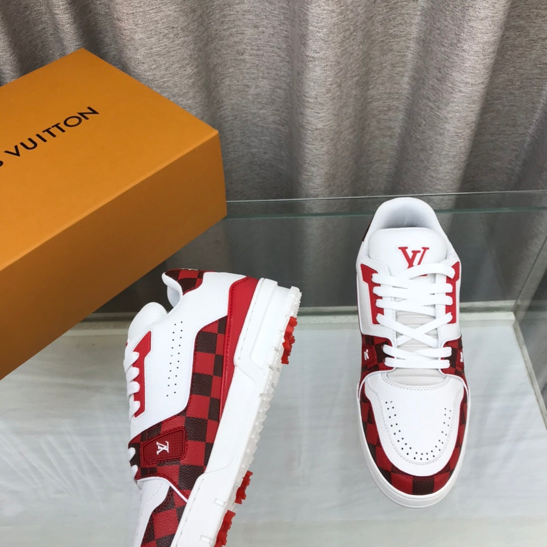 LV Trainer Sneaker Red White Cowhide