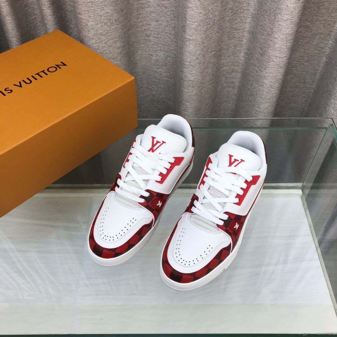 LV Trainer Sneaker Red White Cowhide