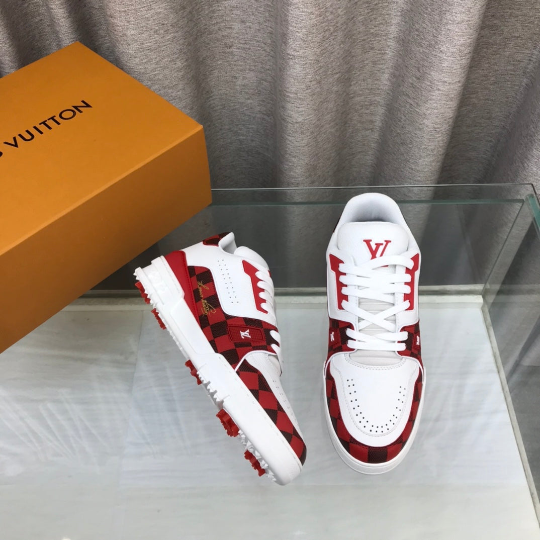 LV Trainer Sneaker Red White Cowhide