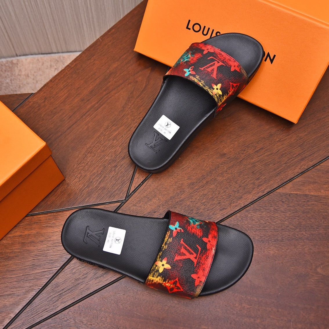 LV MULE RED WITH LOGO MONOGRAM CALFSKIN