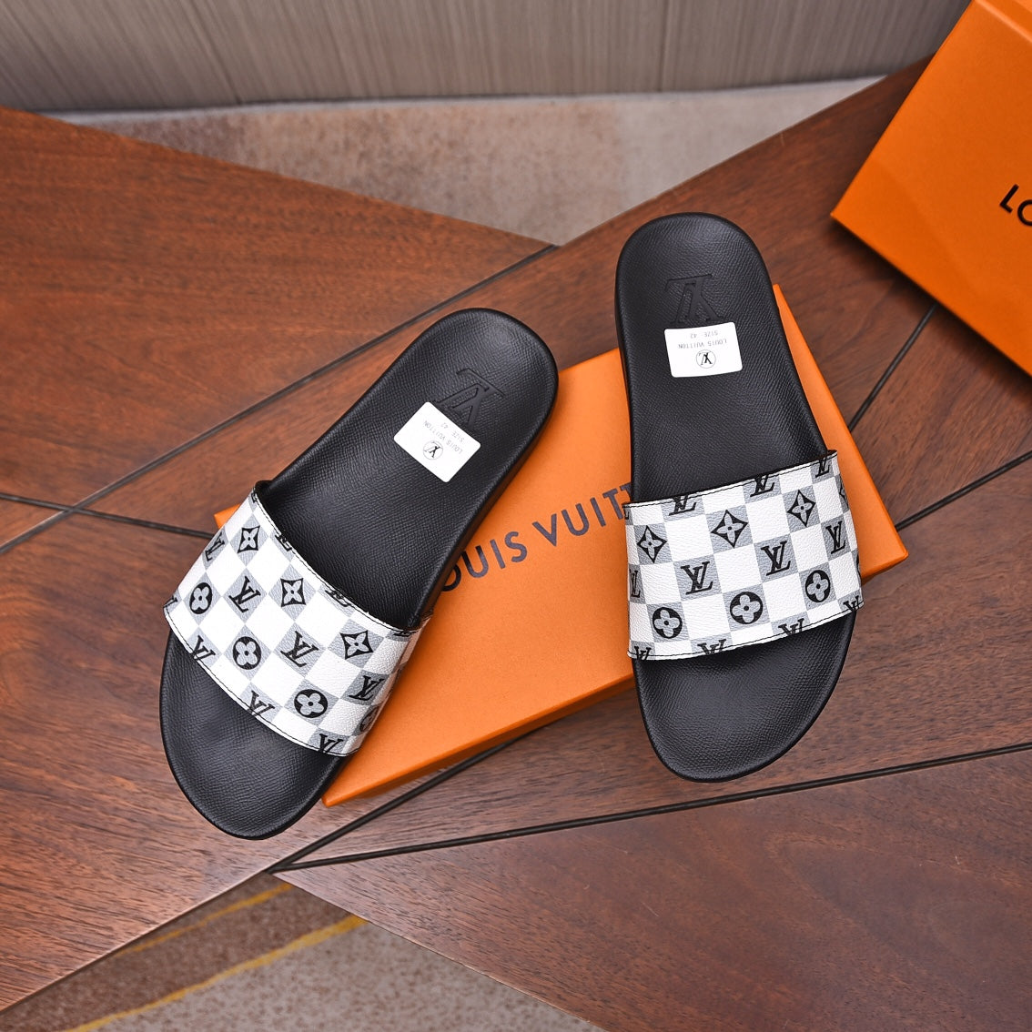 LV MULE SANDAL BLACK MIX WHITE DAMIER MONOGRAM CALFSKIN