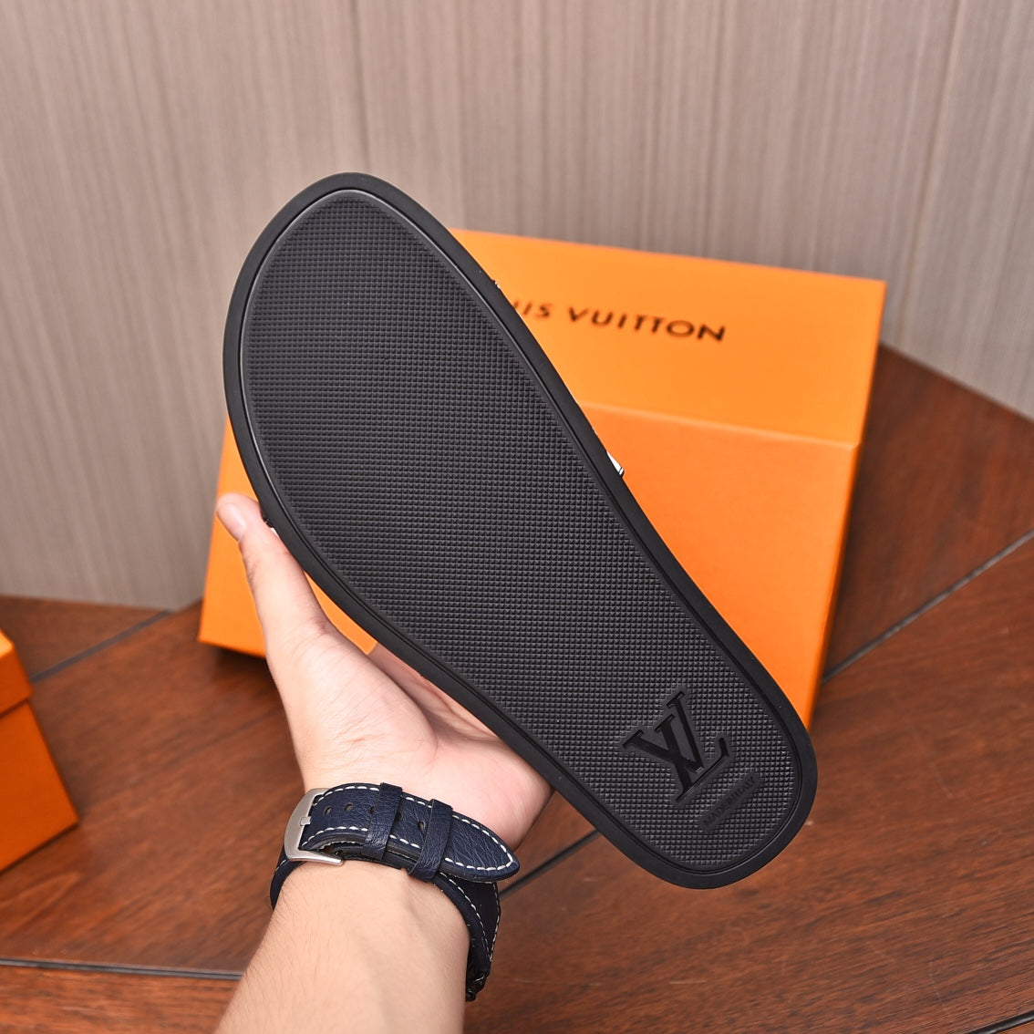 LV SLIPPERS IN BLACK MIX WHITE DAMIER CALFSKIN