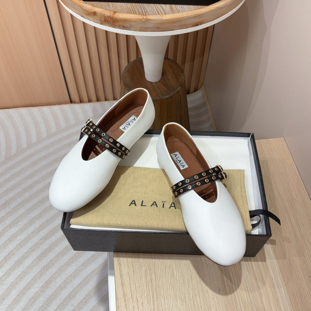 alaia ballet flat white calfskin