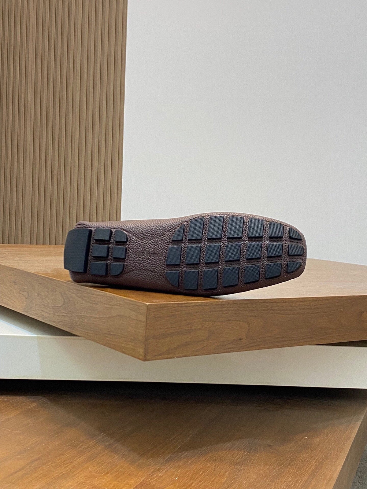 LV LOAFER IN CHOCOLATE BROWN WRINKLE CALFSKIN WITH SILVER LOGO