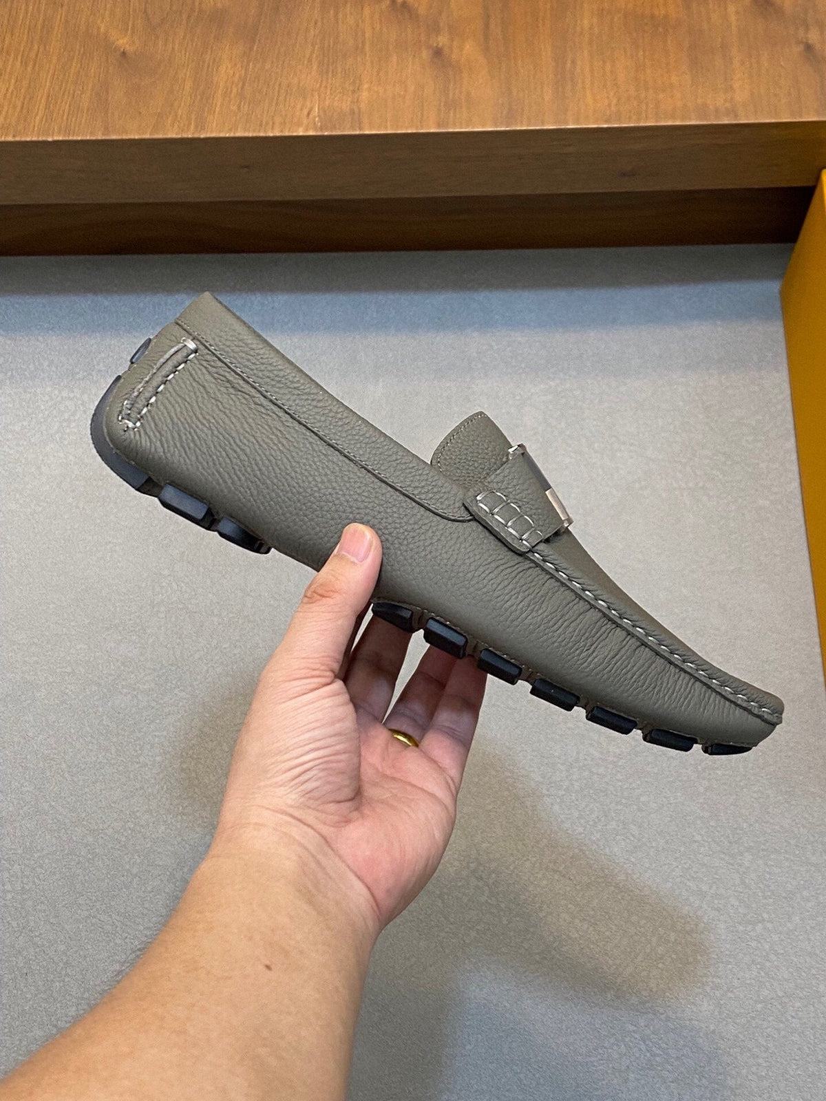 LV LOAFER IN SARDINE GREY WRINKLE CALFSKIN