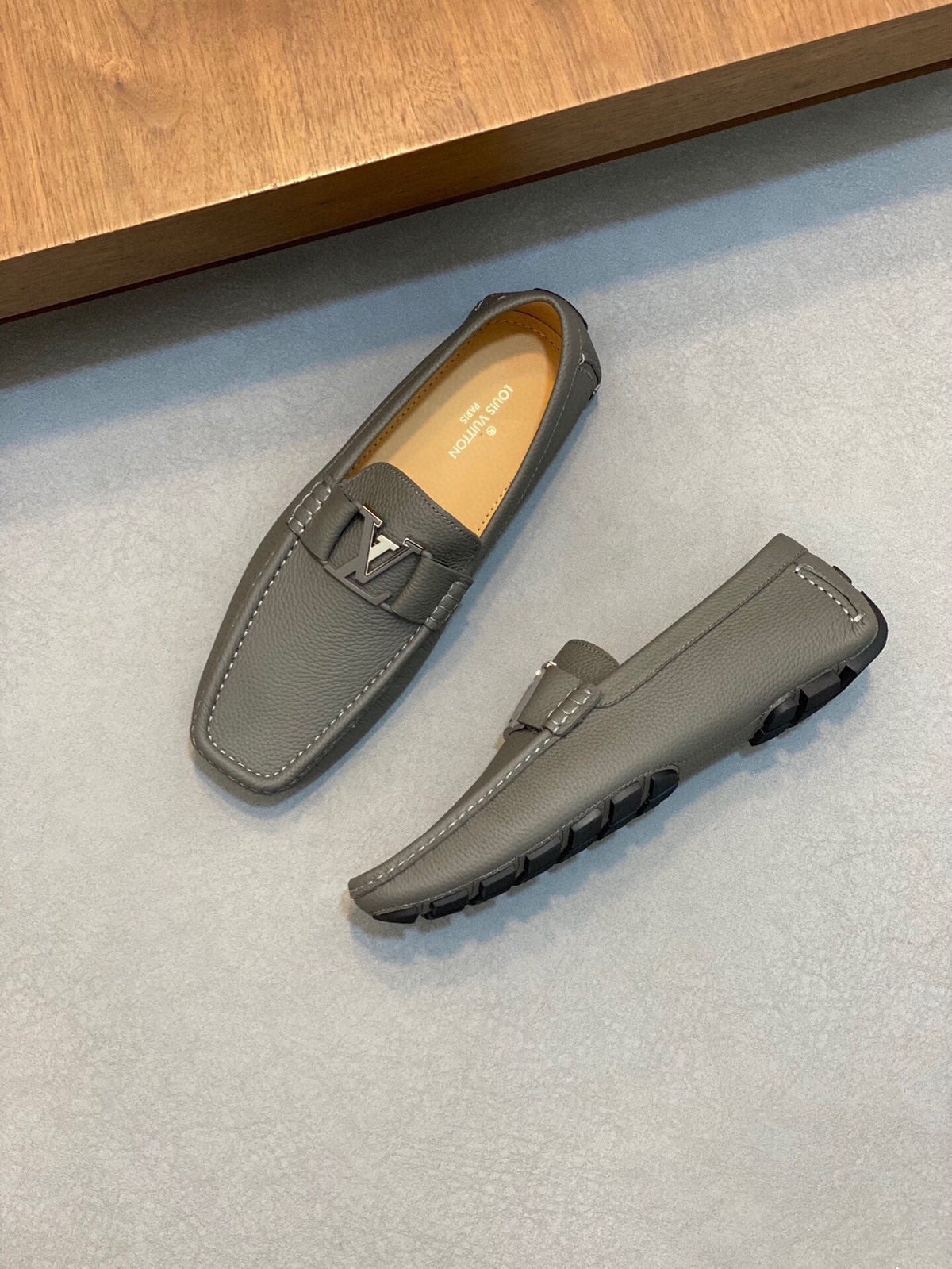 LV LOAFER IN SARDINE GREY WRINKLE CALFSKIN