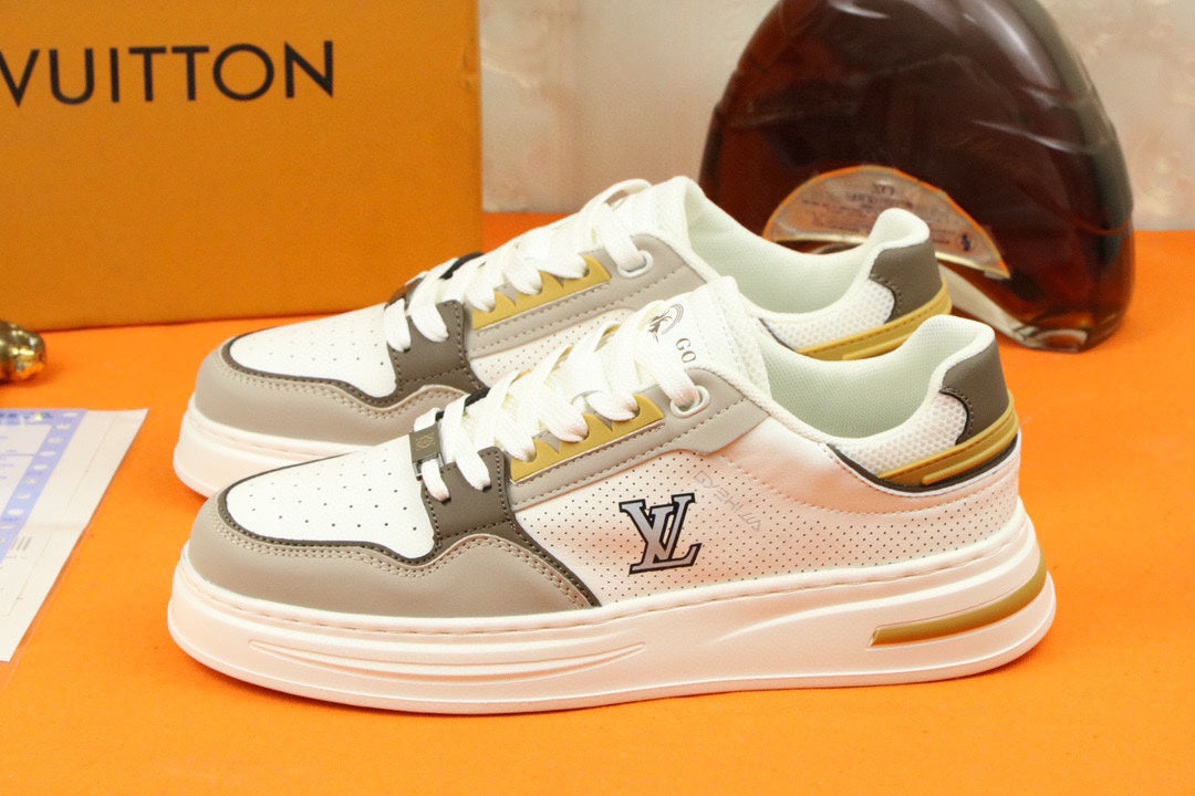 LV TRAINER SNEAKER IN WHITE MIX GREY MESH CALFSKIN