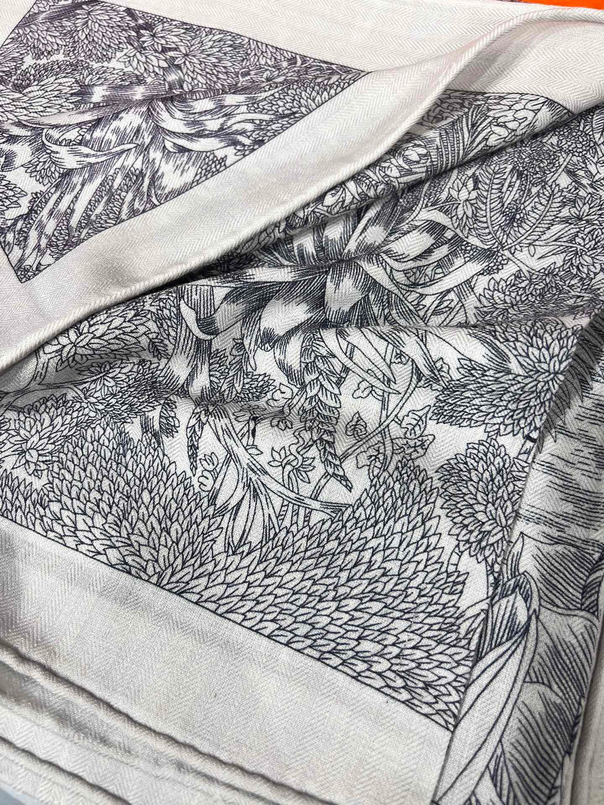 Scarf 135 CM Grey White Cashmere And Silk