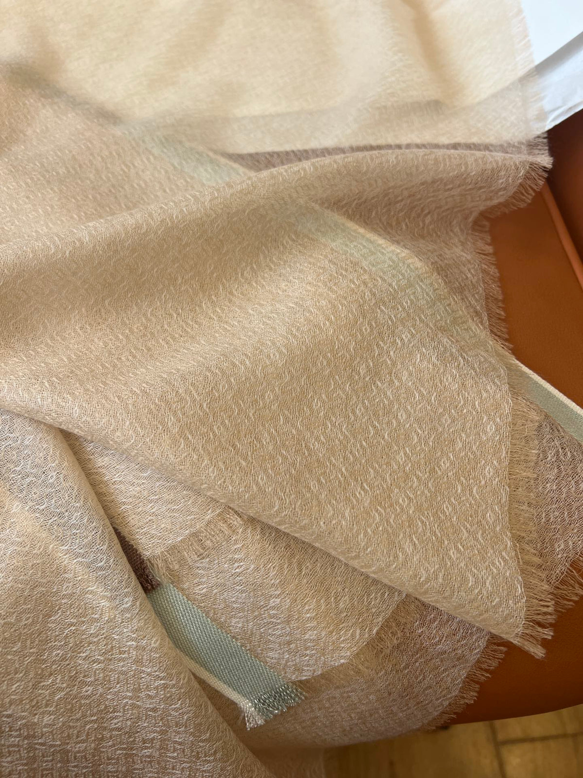LP Quadrata Rainbow Scarf 210 CM In Camel Beige Thin Silk Woven With Wool 428594